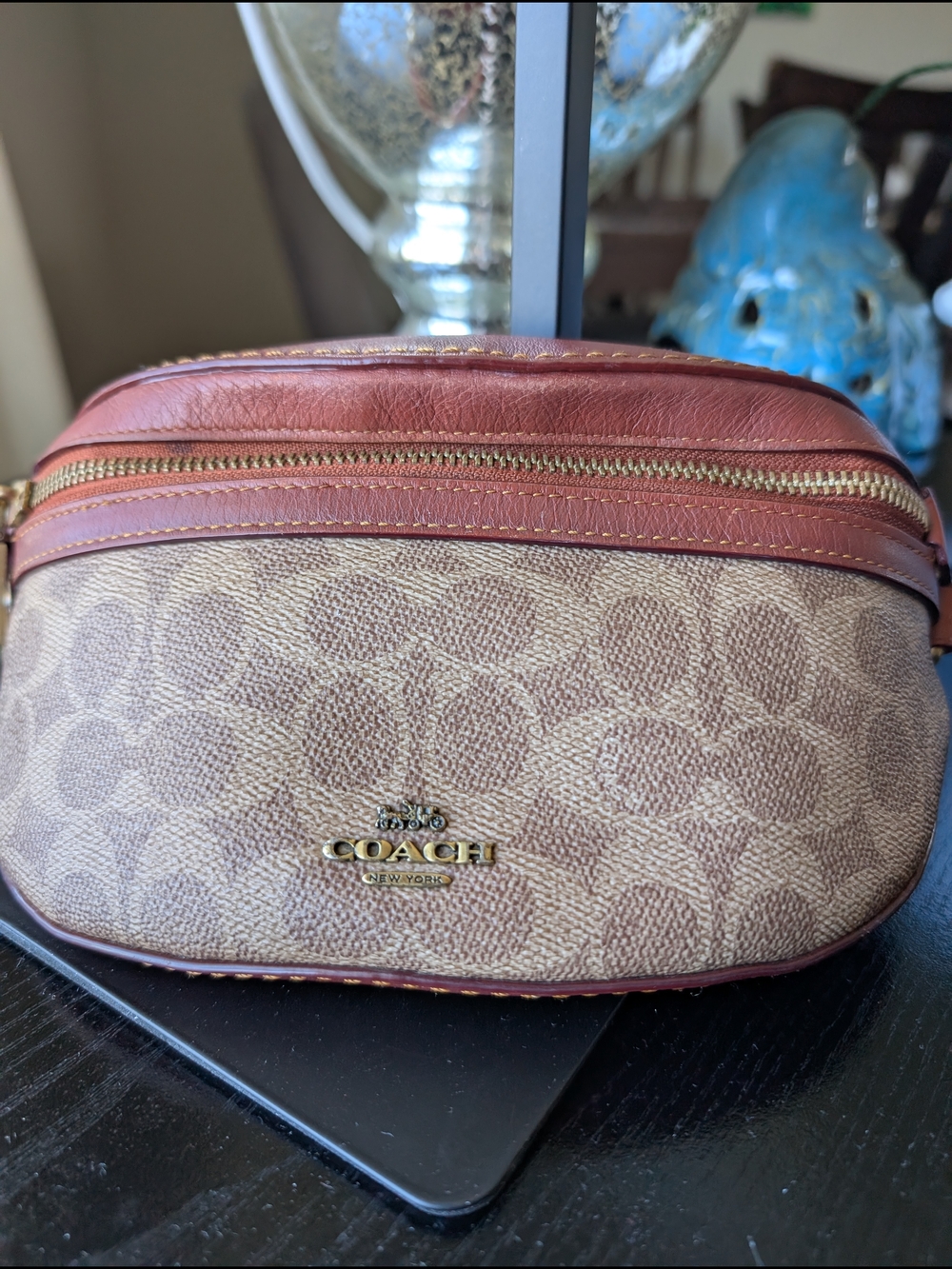 Coach Brown Signature Belt Bag with Chestnut Trim.Used Excellent Condition.
